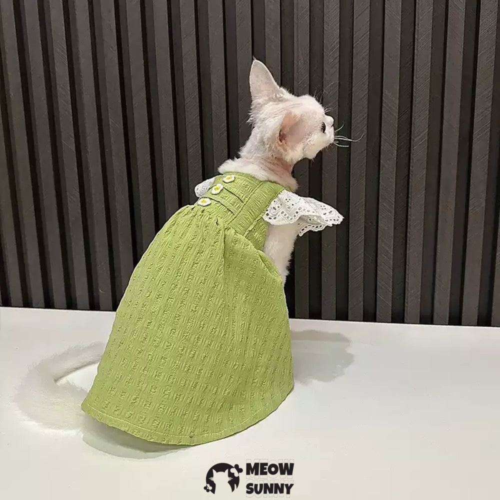 Sphynx Hairless Cat Clothes Breathable Floral Print Green Dress