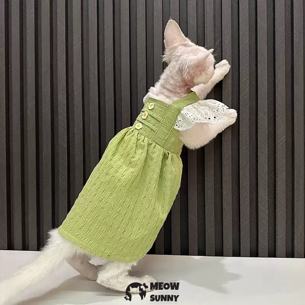 Sphynx Hairless Cat Clothes Breathable Floral Print Green Dress