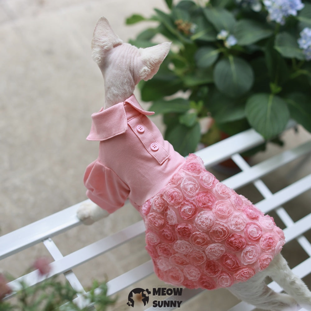 Sphynx Hairless Cat Clothes Breathable Floral Print Pink Dress
