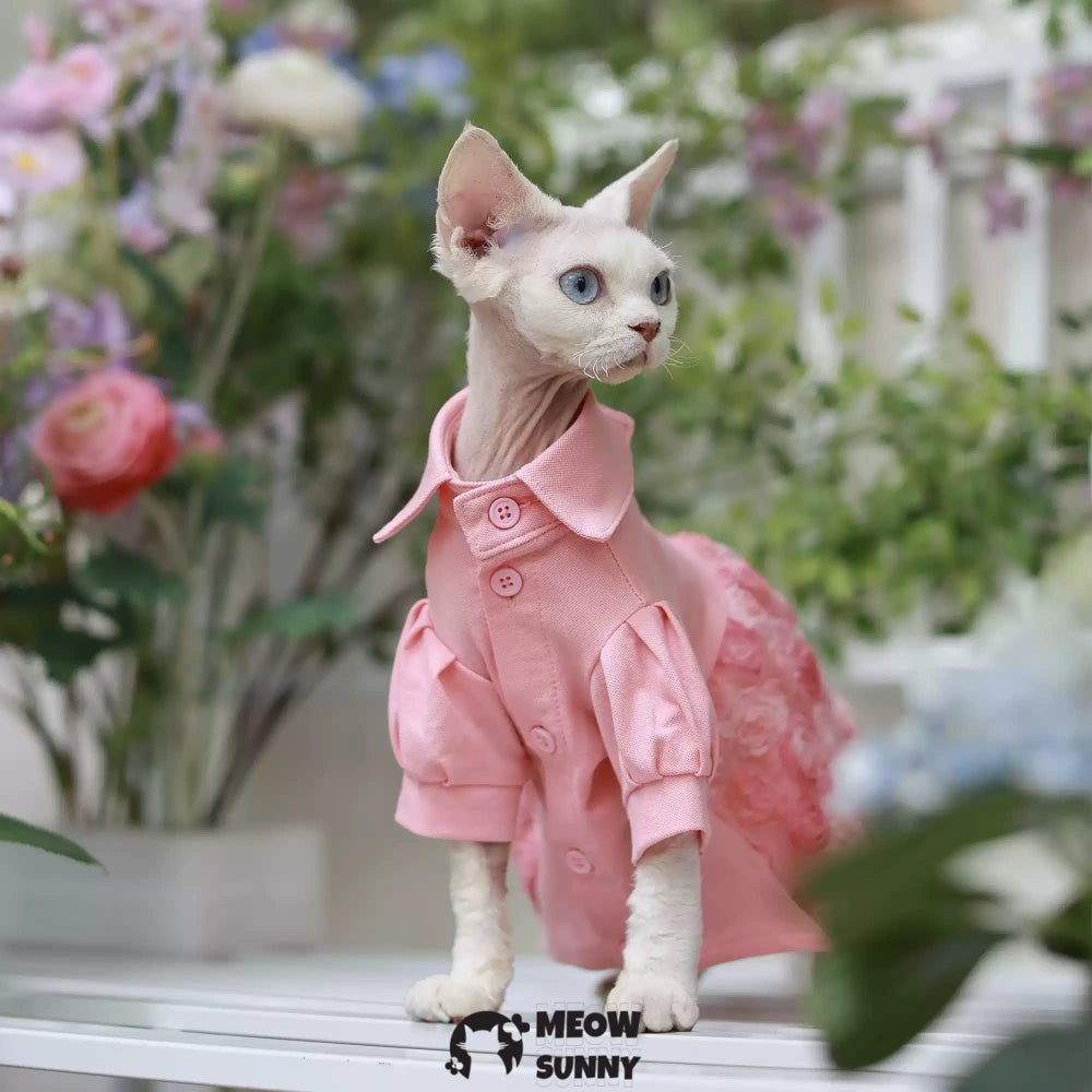 Sphynx Hairless Cat Clothes Breathable Floral Print Pink Dress