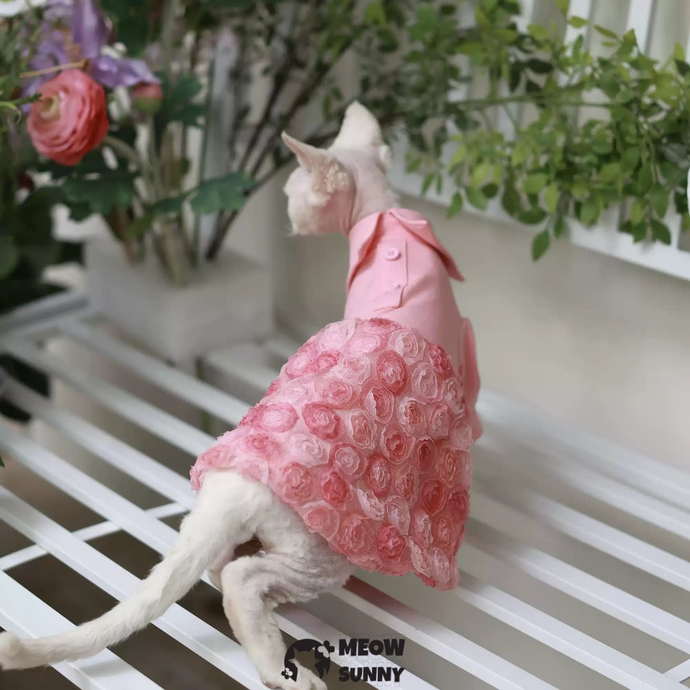 Sphynx Hairless Cat Clothes Breathable Floral Print Pink Dress