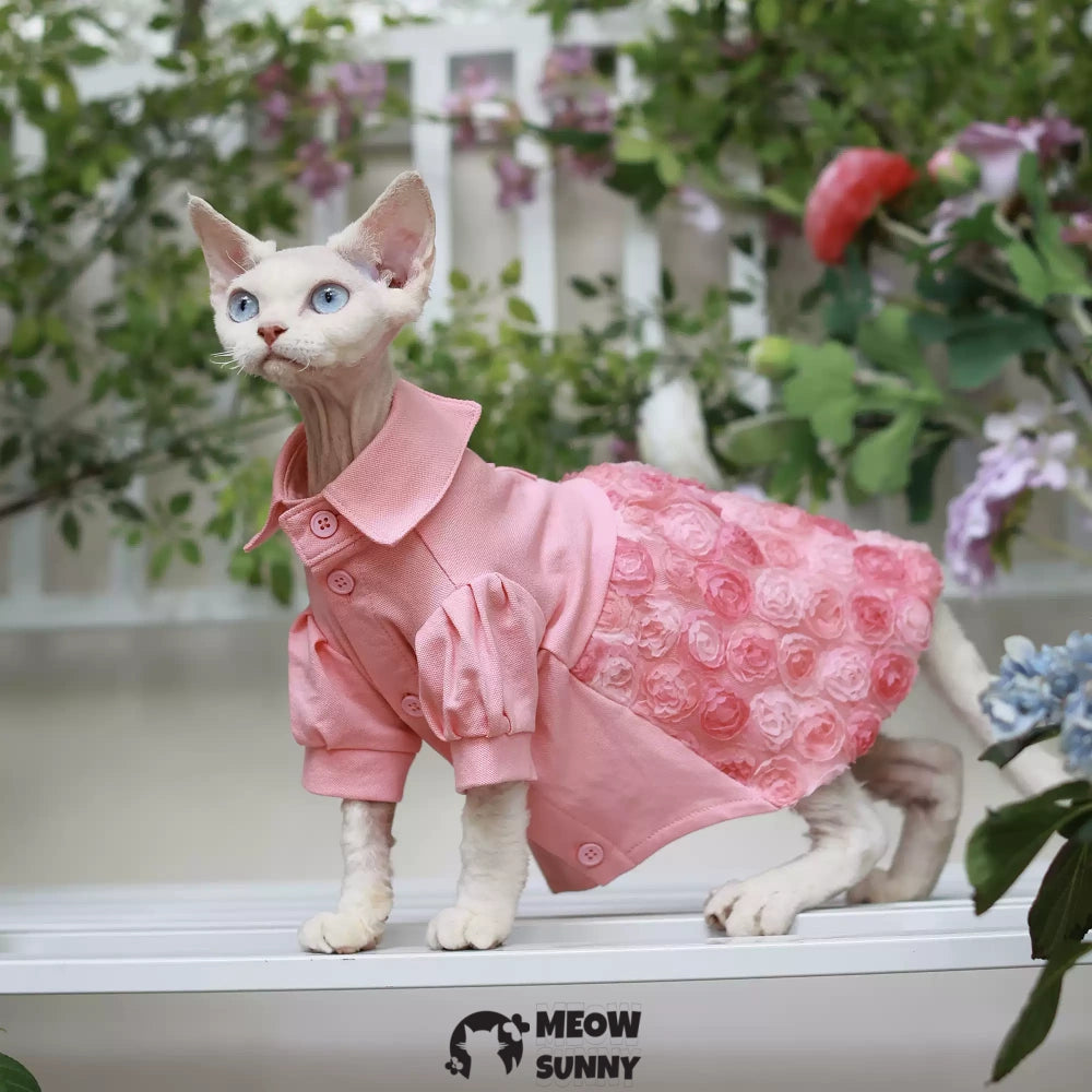 Sphynx Hairless Cat Clothes Breathable Floral Print Pink Dress