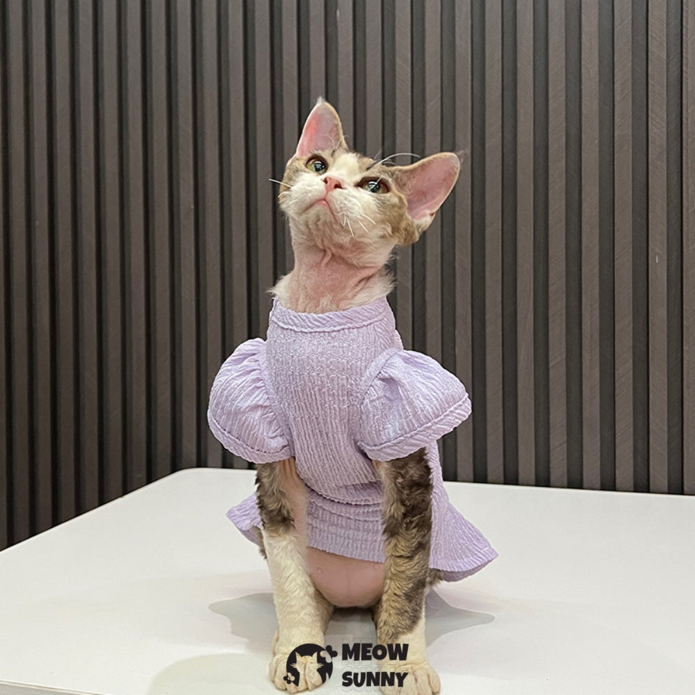 Sphynx Hairless Cat Clothes Breathable Floral Print Purple Dress