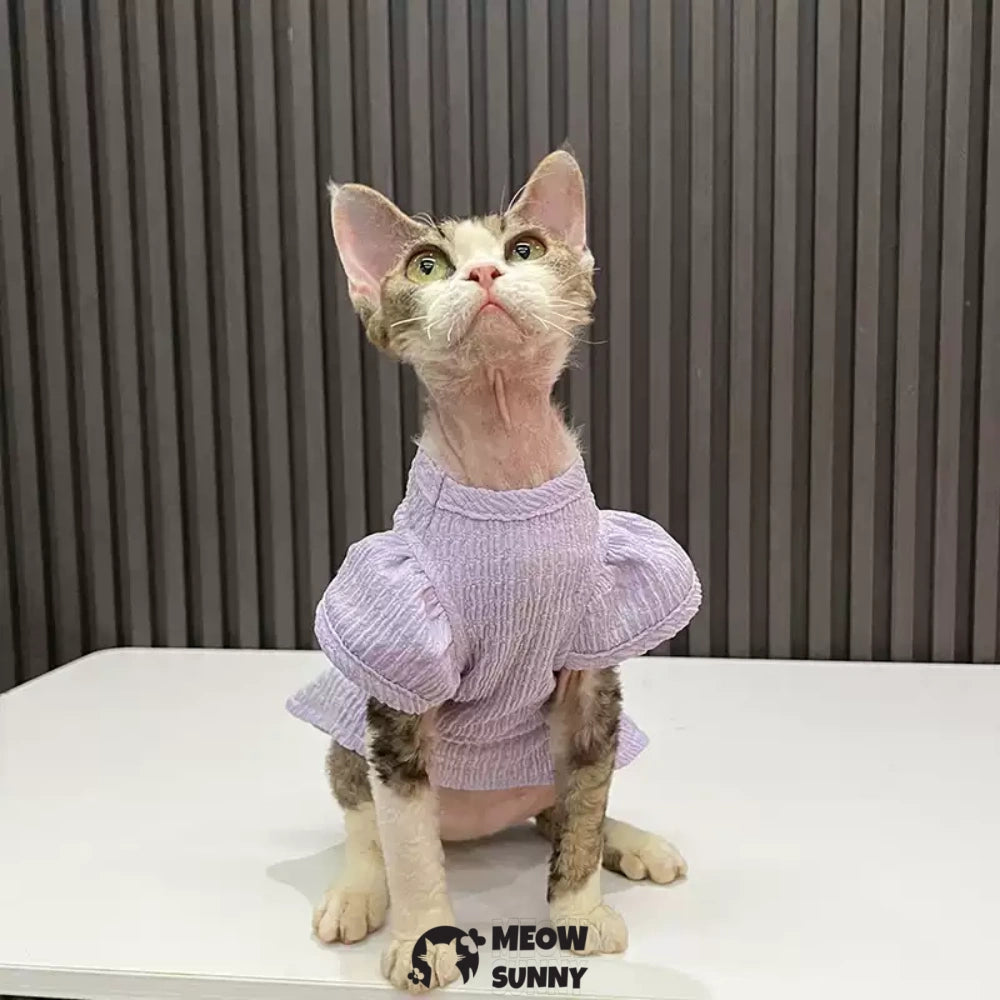 Sphynx Hairless Cat Clothes Breathable Floral Print Purple Dress