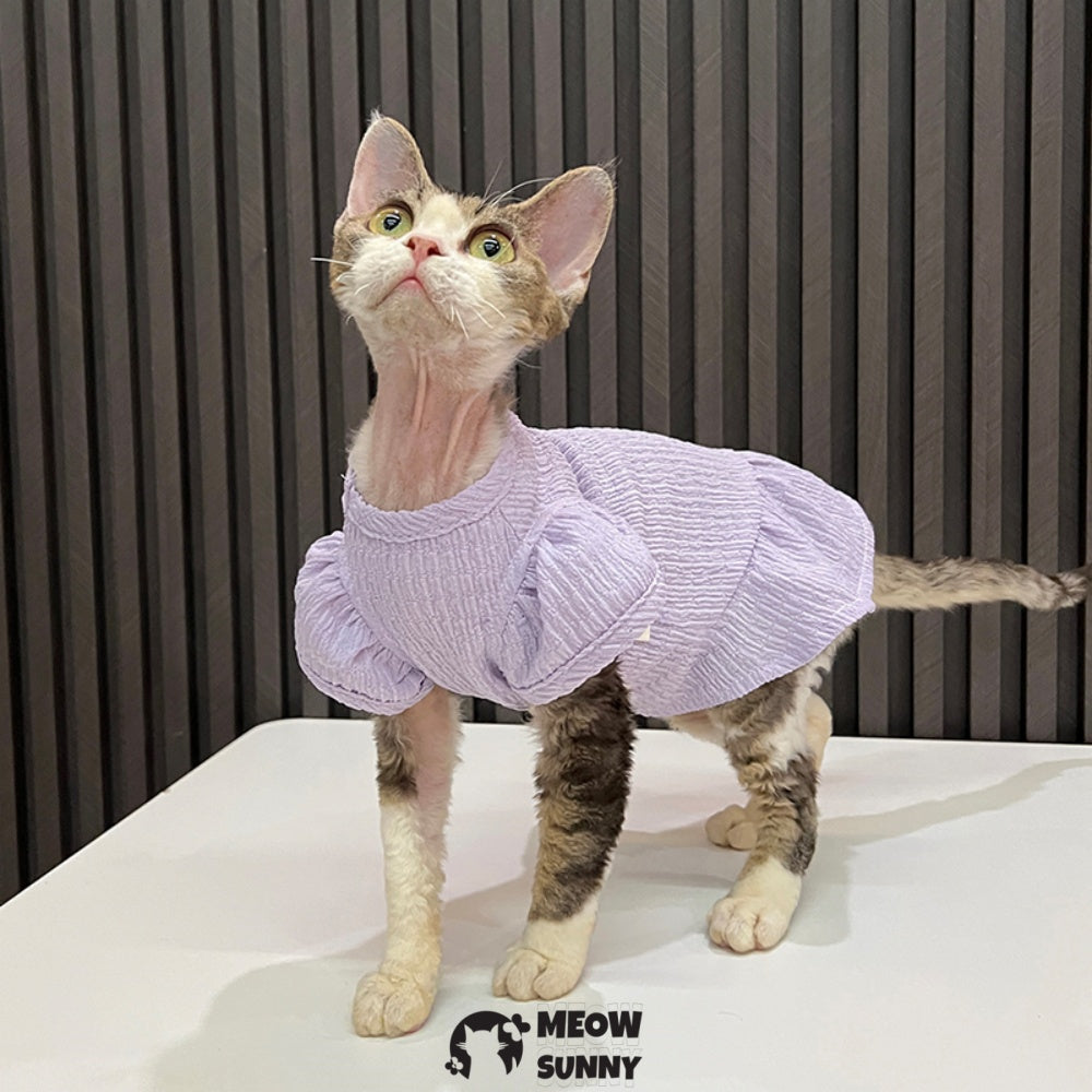 Sphynx Hairless Cat Clothes Breathable Floral Print Purple Dress