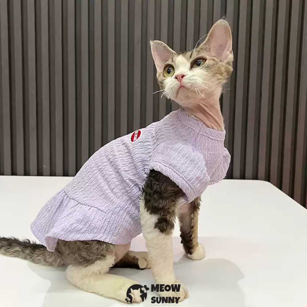 Sphynx Hairless Cat Clothes Breathable Floral Print Purple Dress