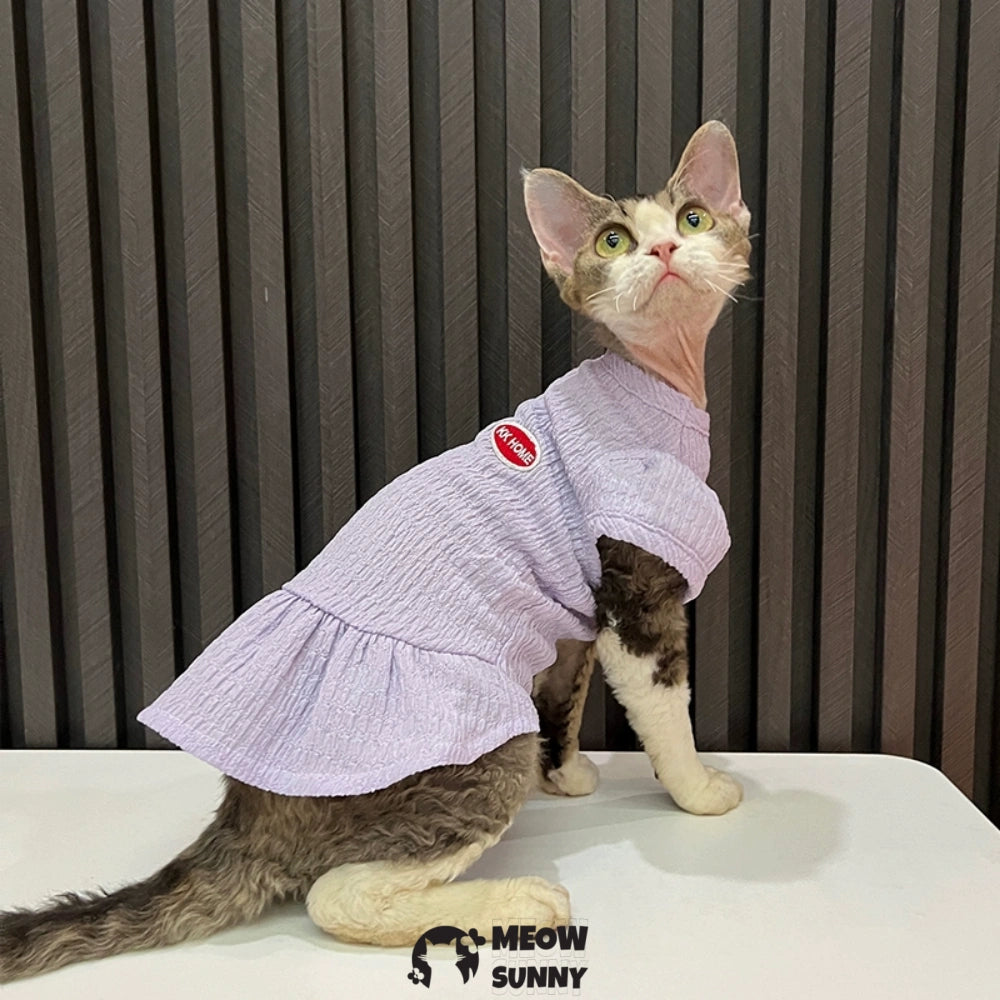 Sphynx Hairless Cat Clothes Breathable Floral Print Purple Dress
