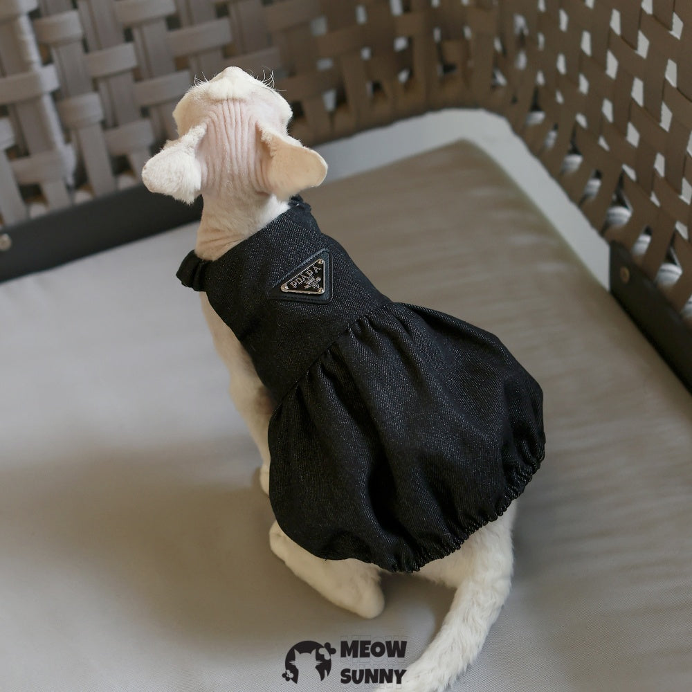 Sphynx Hairless Cat Clothes Breathable Cotton Black Dress with hat