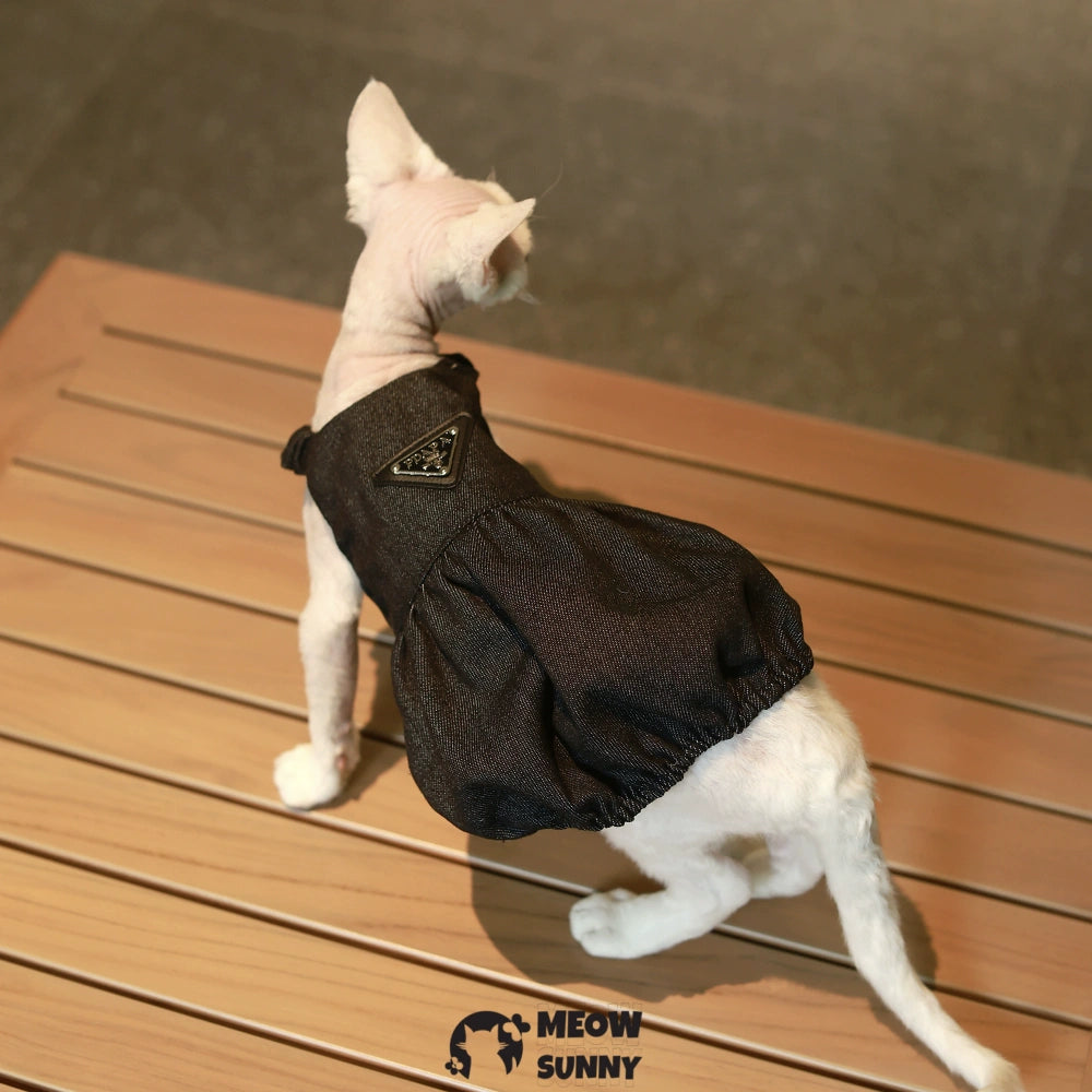 Sphynx Hairless Cat Clothes Breathable Cotton Black Dress with hat