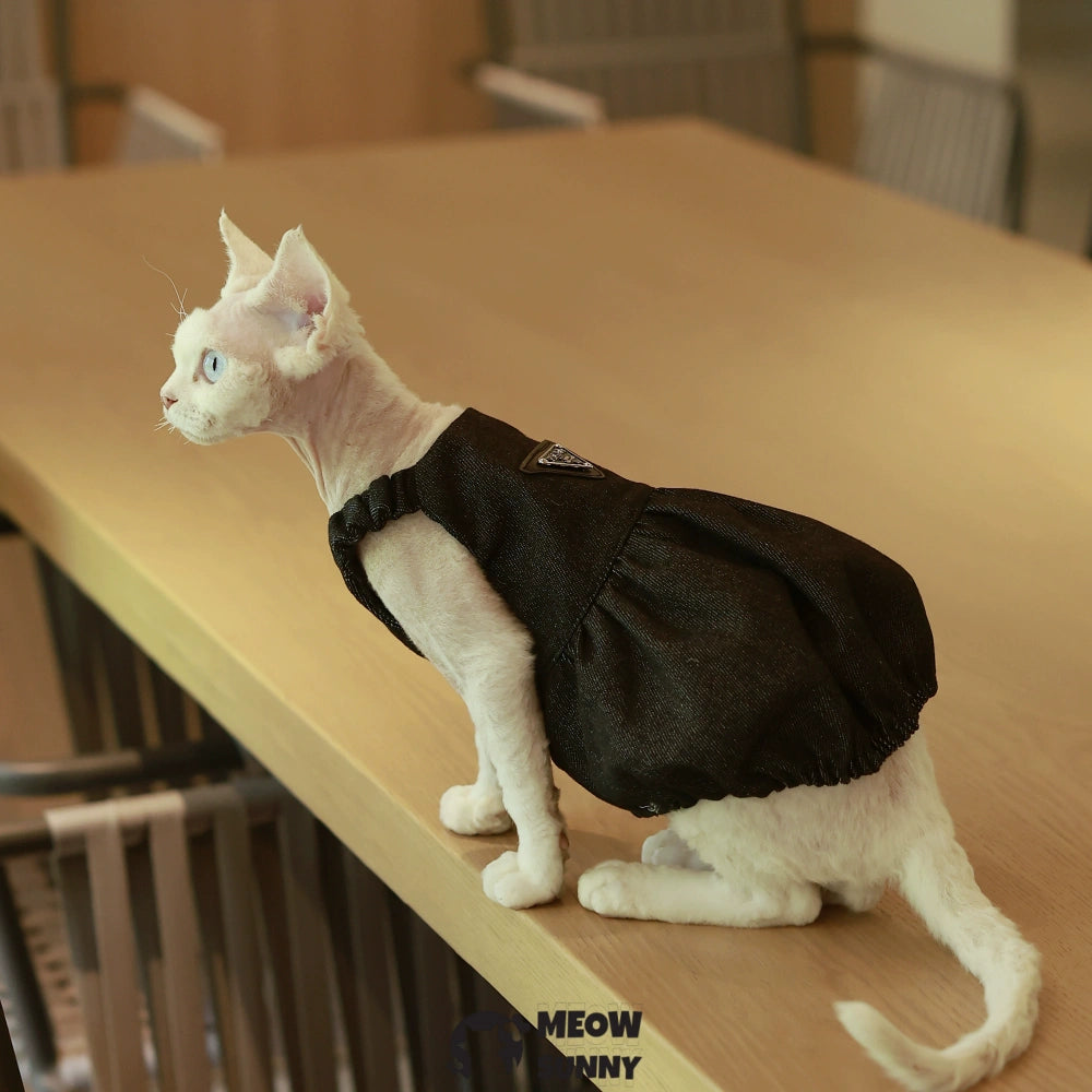 Sphynx Hairless Cat Clothes Breathable Cotton Black Dress with hat