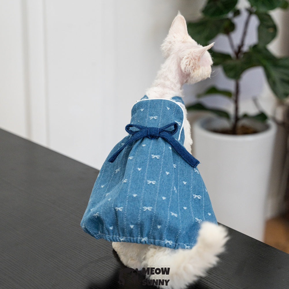 Sphynx Hairless Cat Clothes Cute Breathable Floral Bowknot Blue Dress