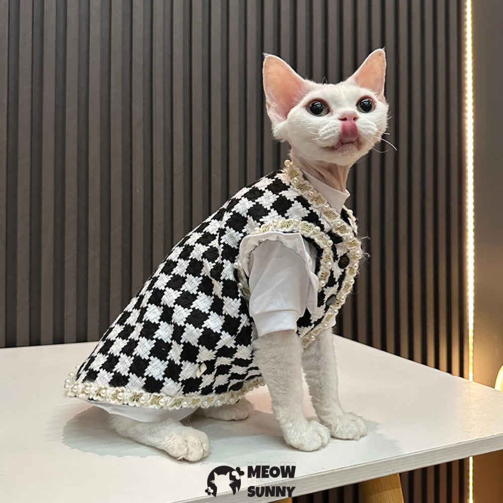 Sphynx Hairless Cat Clothes Cute Breathable lace Checkerboard Dress