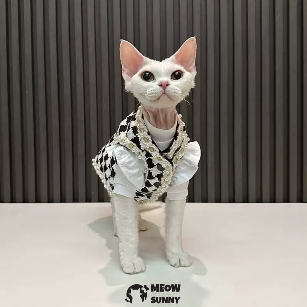 Sphynx Hairless Cat Clothes Cute Breathable lace Checkerboard Dress