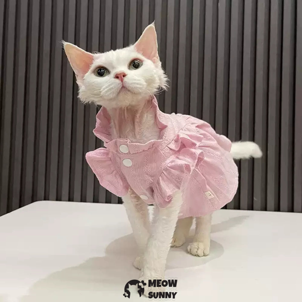 Sphynx Hairless Cat Clothes Cute Breathable lace Pink Dress