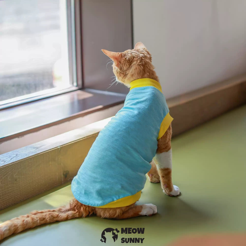 Sphynx Hairless Cat Clothes Summer Cotton cool quick-drying Blue T-Shirts