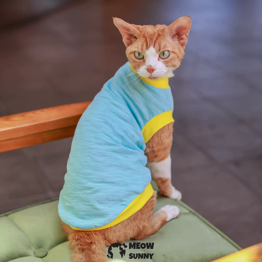 Sphynx Hairless Cat Clothes Summer Cotton cool quick-drying Blue T-Shirts