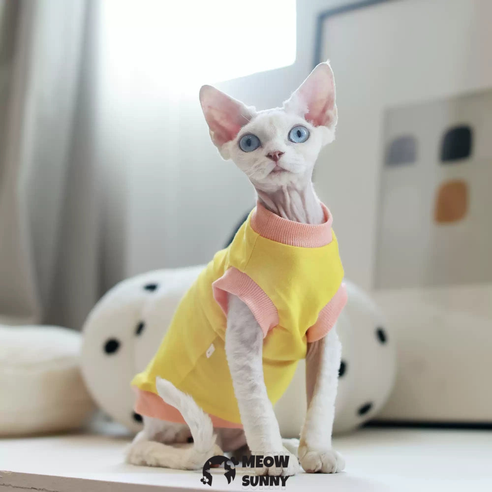 Sphynx Hairless Cat Clothes Summer Cotton cool quick-drying yellow Shirts