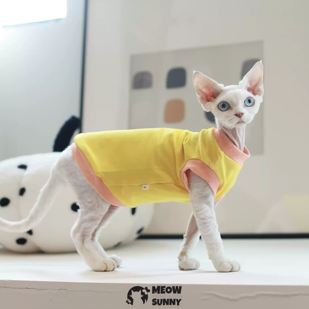 Sphynx Hairless Cat Clothes Summer Cotton cool quick-drying yellow Shirts