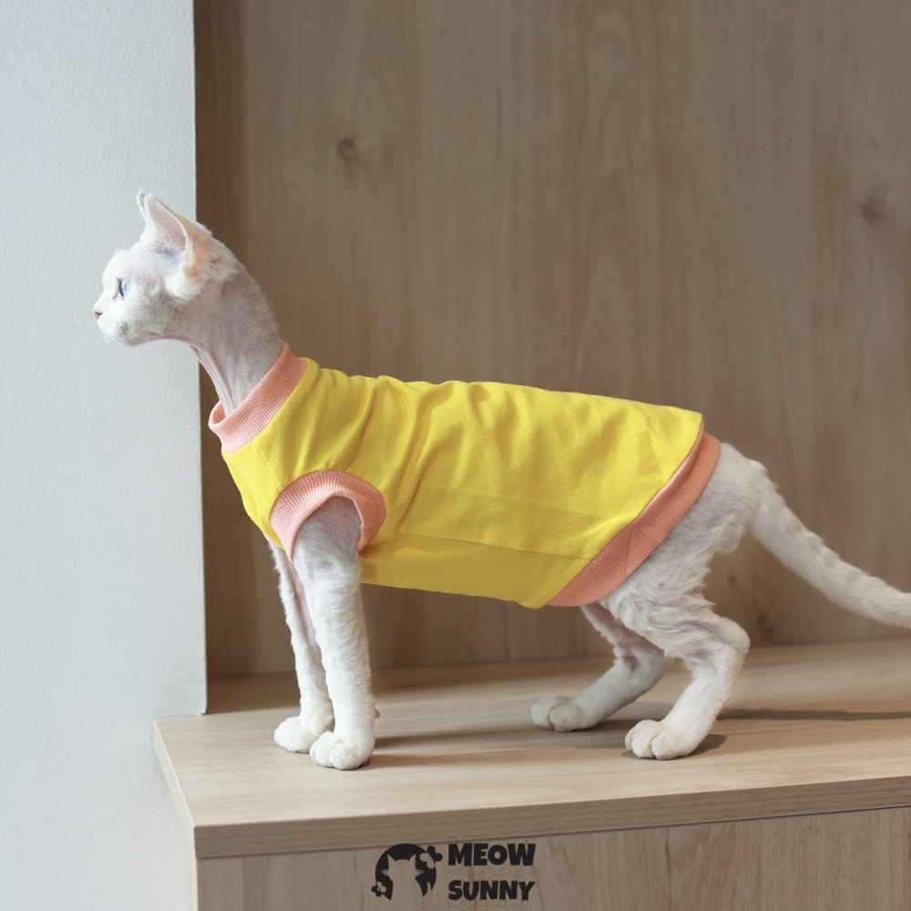 Sphynx Hairless Cat Clothes Summer Cotton cool quick-drying yellow Shirts