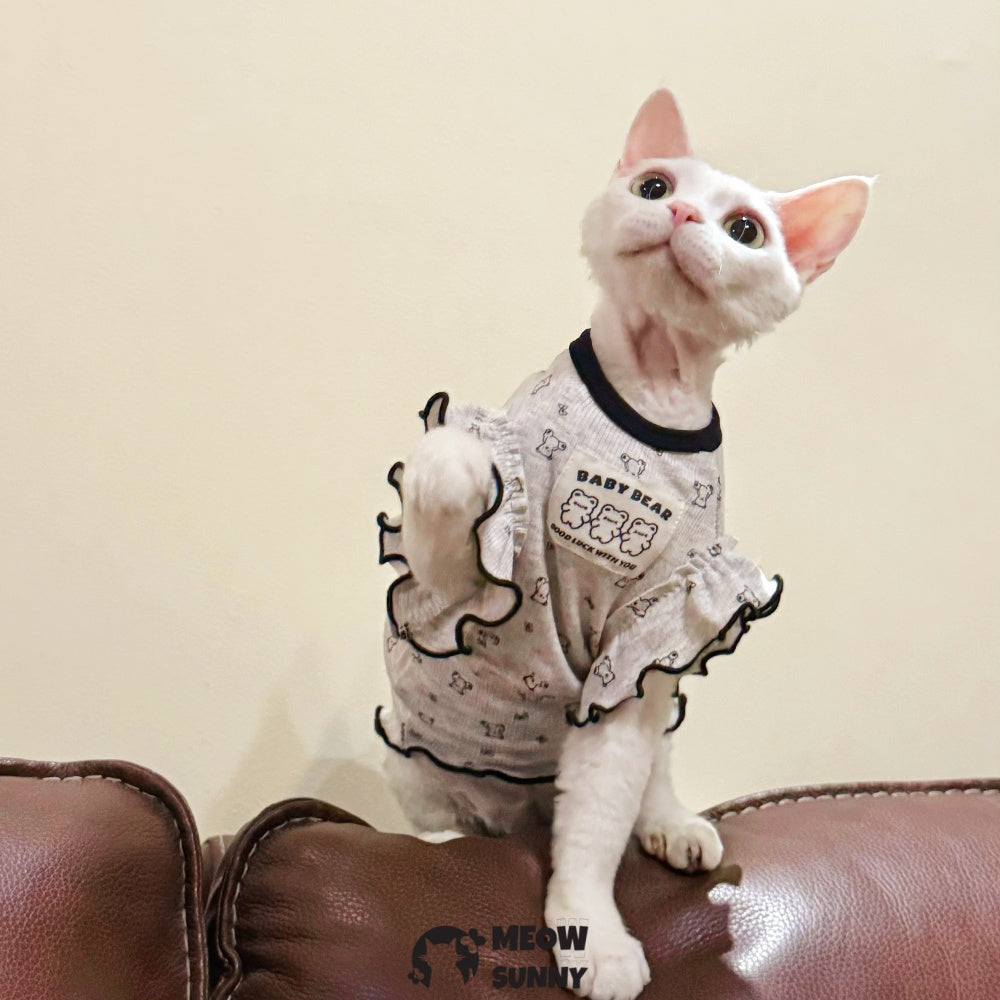 Sphynx Hairless Cat Clothes, Soft Elastic White Dress