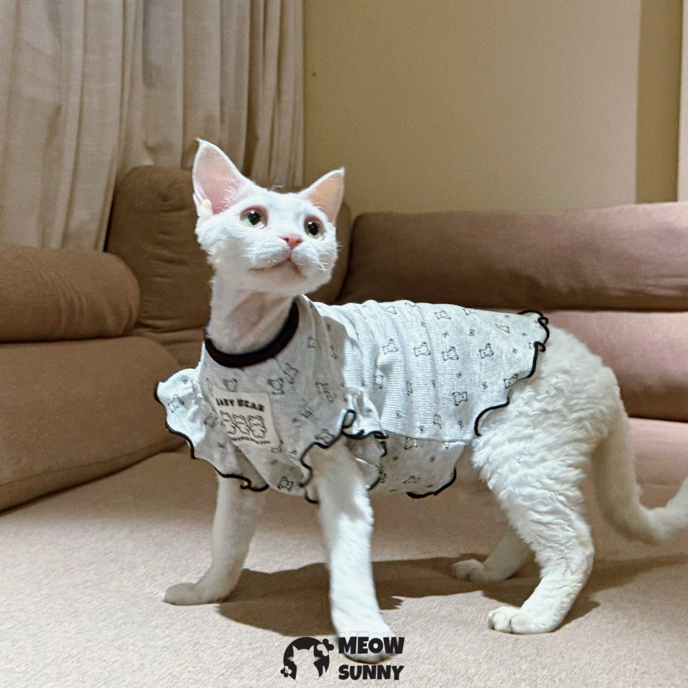 Sphynx Hairless Cat Clothes, Soft Elastic White Dress