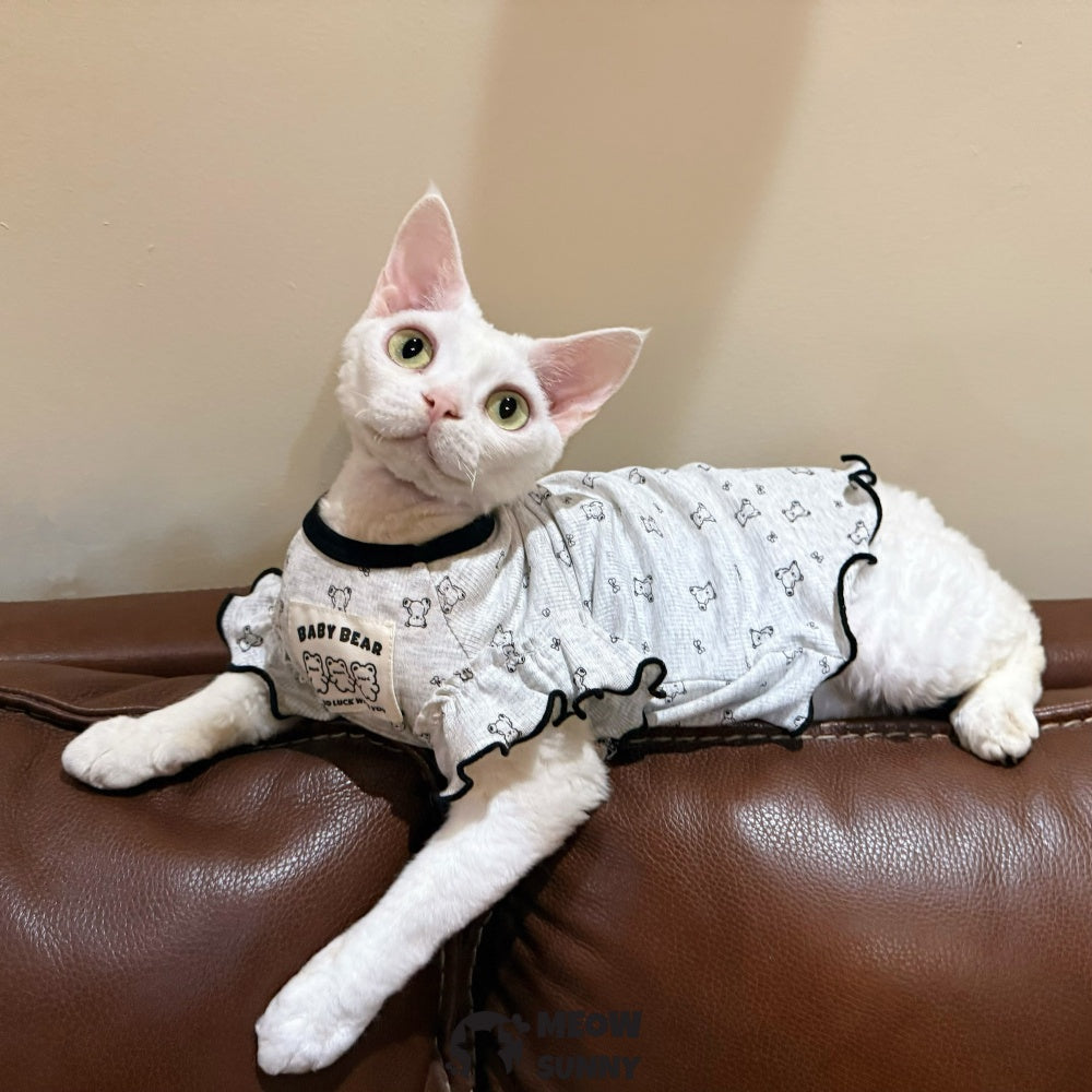 Sphynx Hairless Cat Clothes, Soft Elastic White Dress