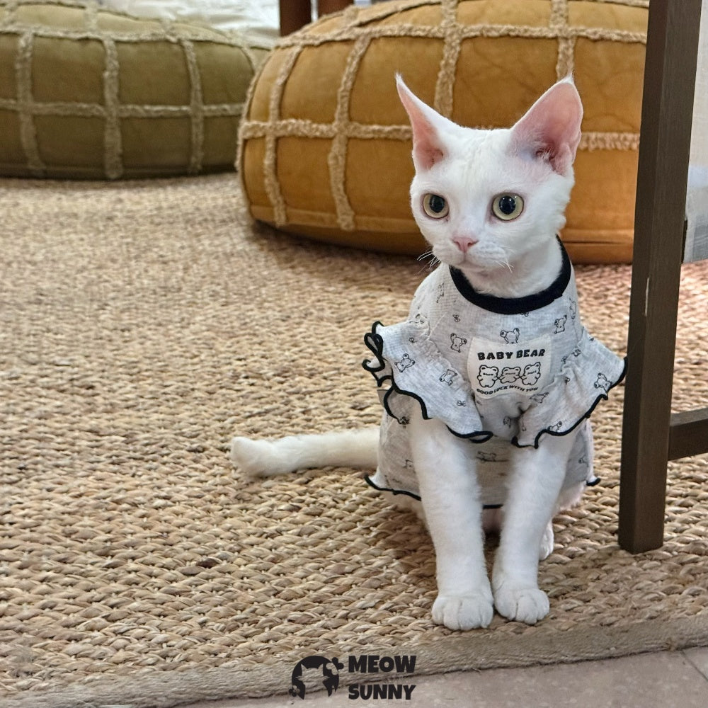Sphynx Hairless Cat Clothes, Soft Elastic White Dress