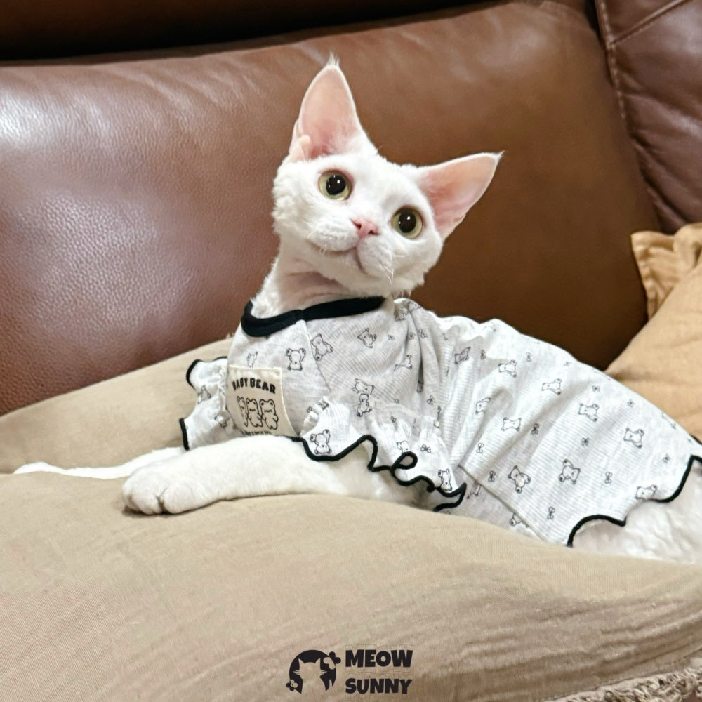 Sphynx Hairless Cat Clothes, Soft Elastic White Dress