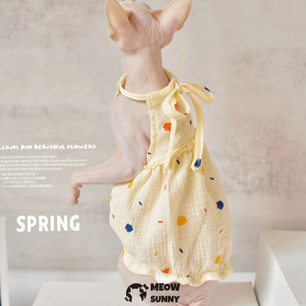 Sphynx Hairless Cat Colorful Polka Dot Breathable Lightweight Dress