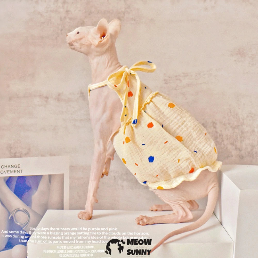 Sphynx Hairless Cat Colorful Polka Dot Breathable Lightweight Dress