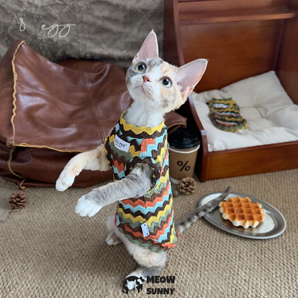 Sphynx Hairless Cat Summer Comfortable Colorful Striped T-shirt