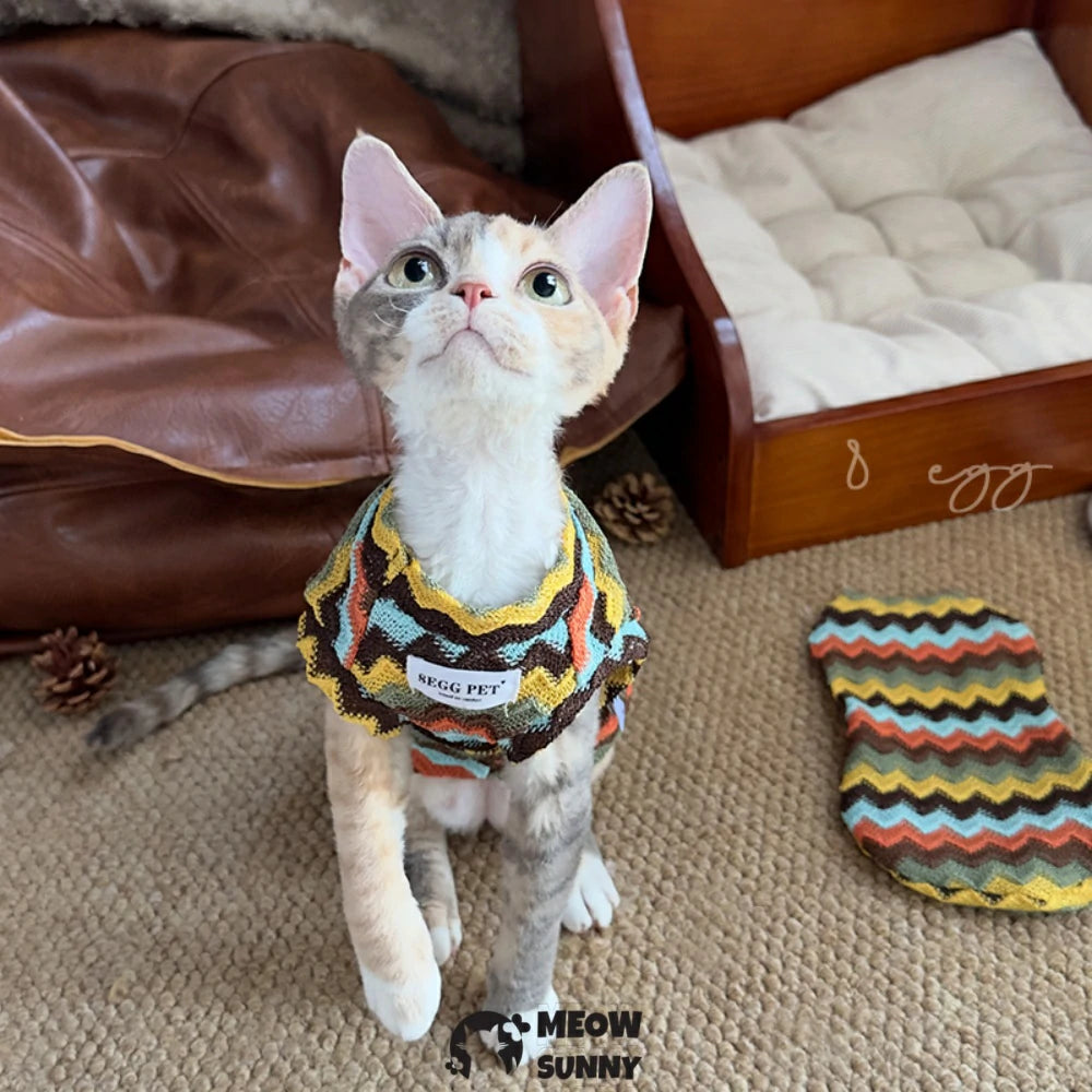 Sphynx Hairless Cat Summer Comfortable Colorful Striped T-shirt