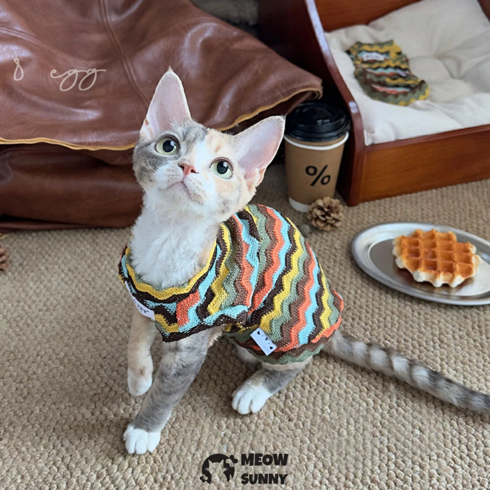 Sphynx Hairless Cat Summer Comfortable Colorful Striped T-shirt