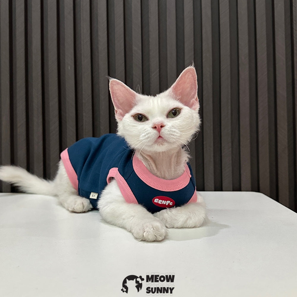 Sphynx Hairless Cat Summer Cotton Blue T-Shirts Cat Vest Pet Clothes