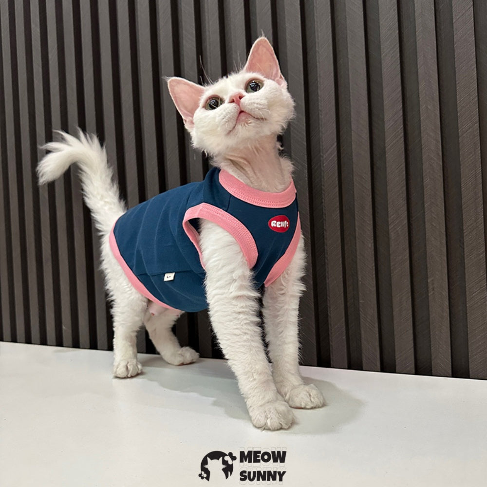 Sphynx Hairless Cat Summer Cotton Blue T-Shirts Cat Vest Pet Clothes