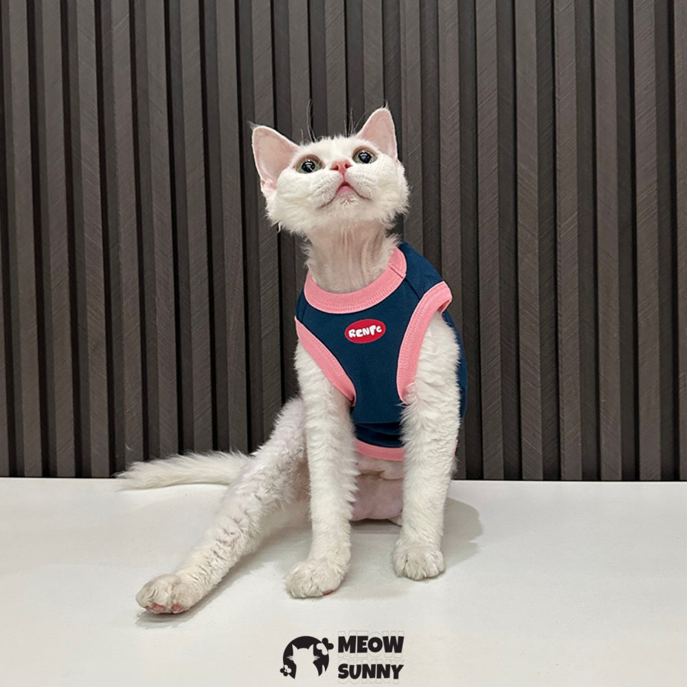 Sphynx Hairless Cat Summer Cotton Blue T-Shirts Cat Vest Pet Clothes