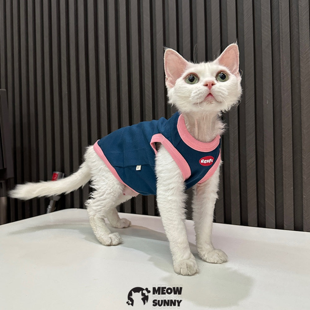 Sphynx Hairless Cat Summer Cotton Blue T-Shirts Cat Vest Pet Clothes