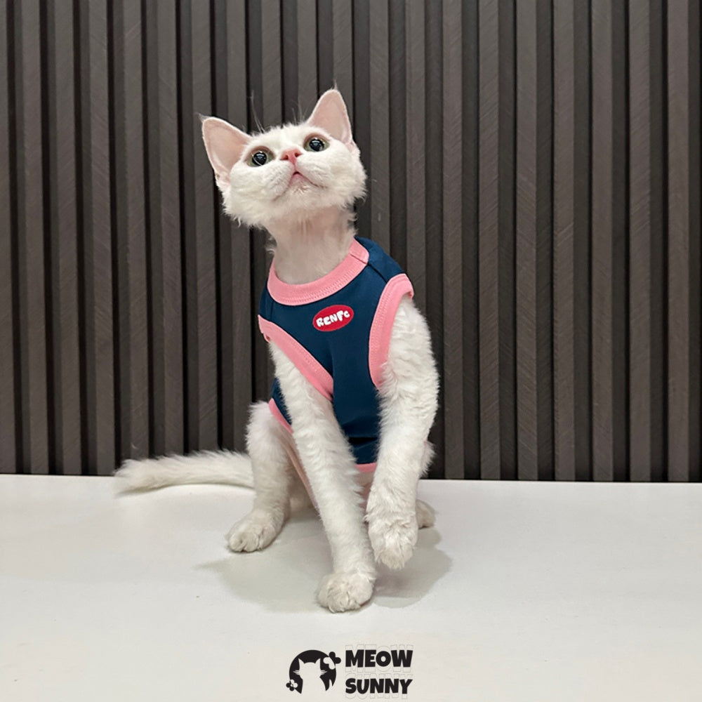 Sphynx Hairless Cat Summer Cotton Blue T-Shirts Cat Vest Pet Clothes