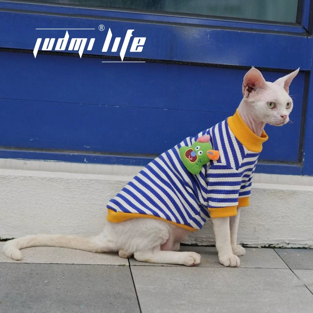 Sphynx Hairless Cat Summer Cotton Breathable Striped T-shirt