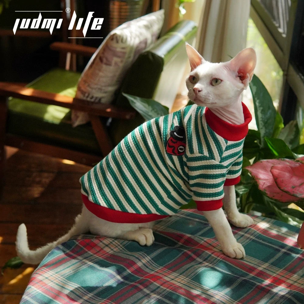 Sphynx Hairless Cat Summer Cotton Breathable Striped T-shirt