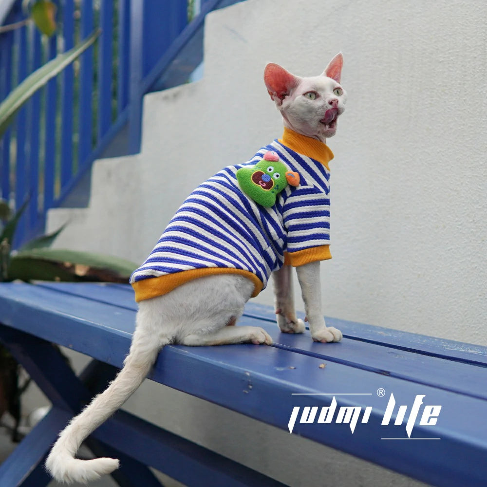 Sphynx Hairless Cat Summer Cotton Breathable Striped T-shirt