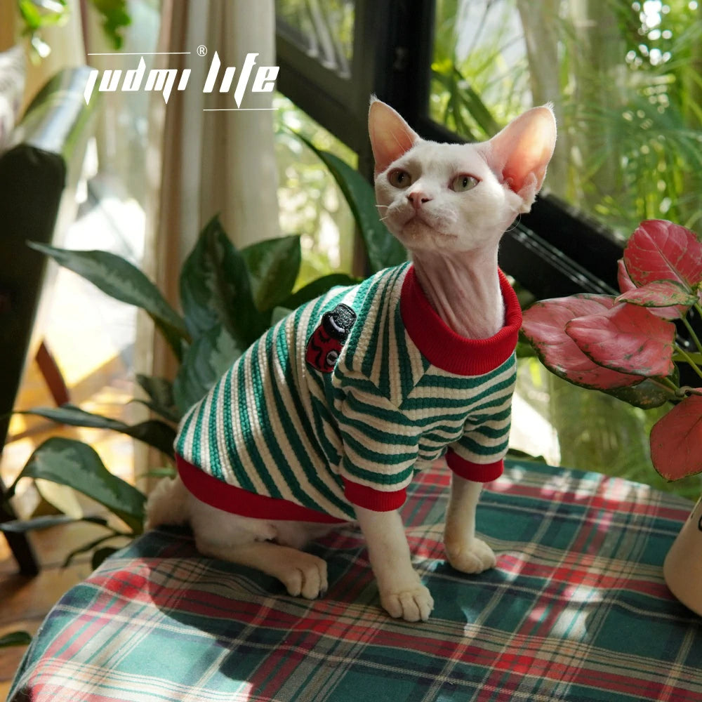 Sphynx Hairless Cat Summer Cotton Breathable Striped T-shirt