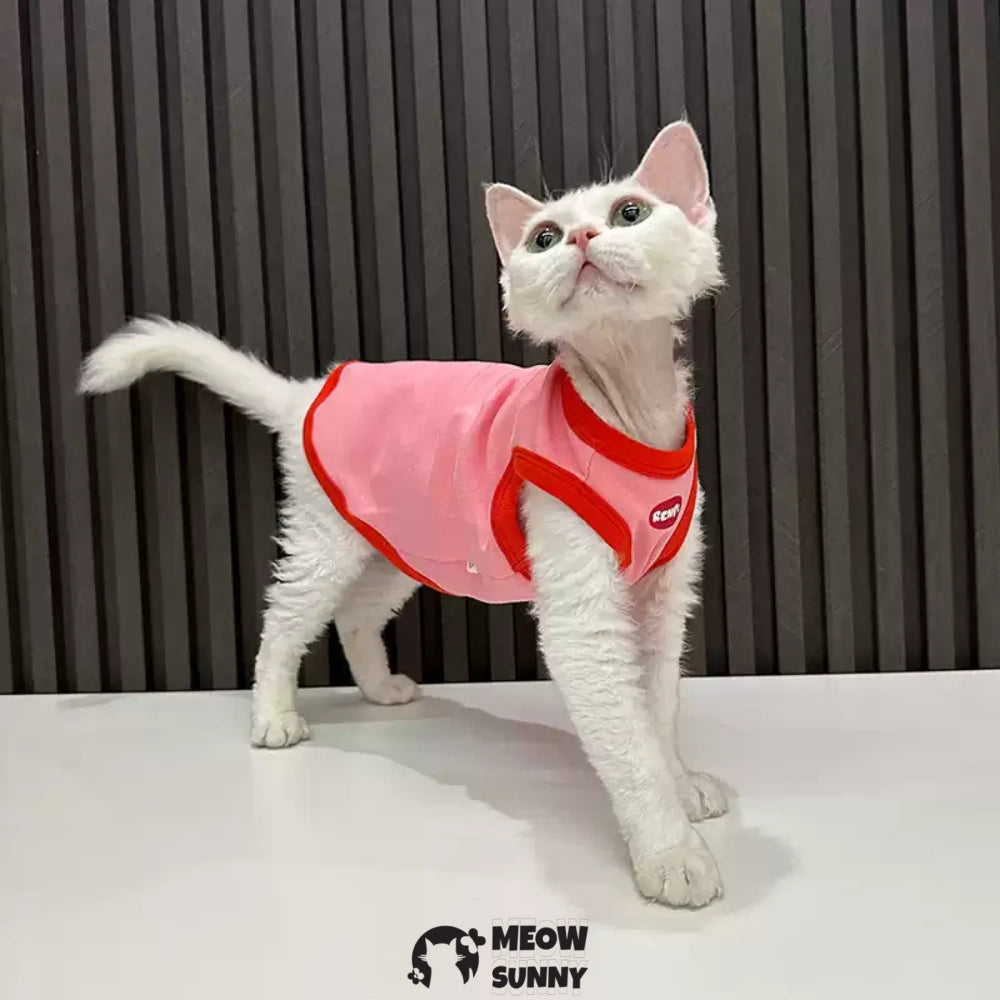 Sphynx Hairless Cat Summer Cotton Red T-Shirts Cat Vest Pet Clothes