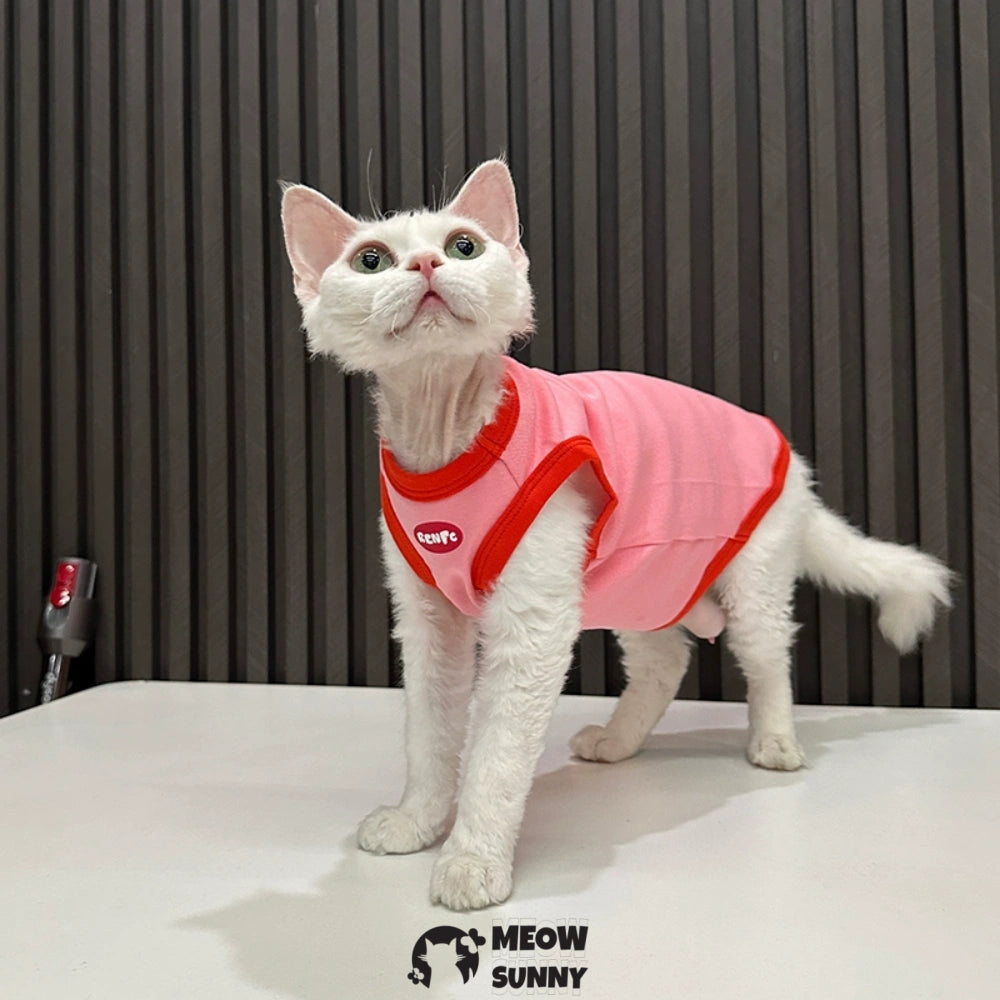 Sphynx Hairless Cat Summer Cotton Red T-Shirts Cat Vest Pet Clothes