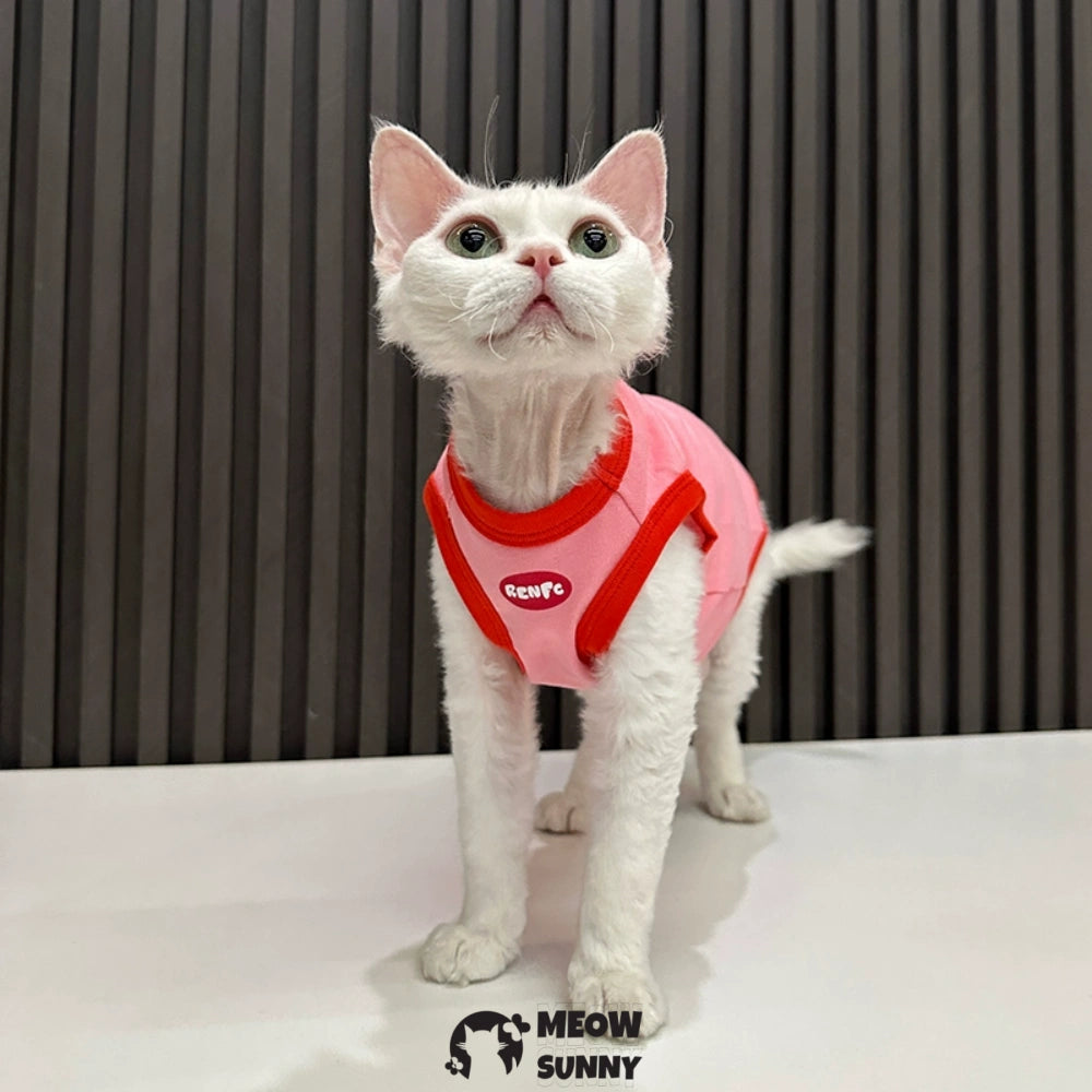 Sphynx Hairless Cat Summer Cotton Red T-Shirts Cat Vest Pet Clothes