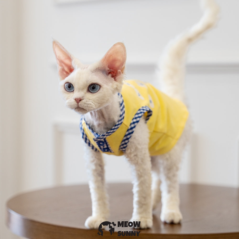 Sphynx Hairless Cat Summer Cotton Yellow T-Shirts Cat Vest Pet Clothes