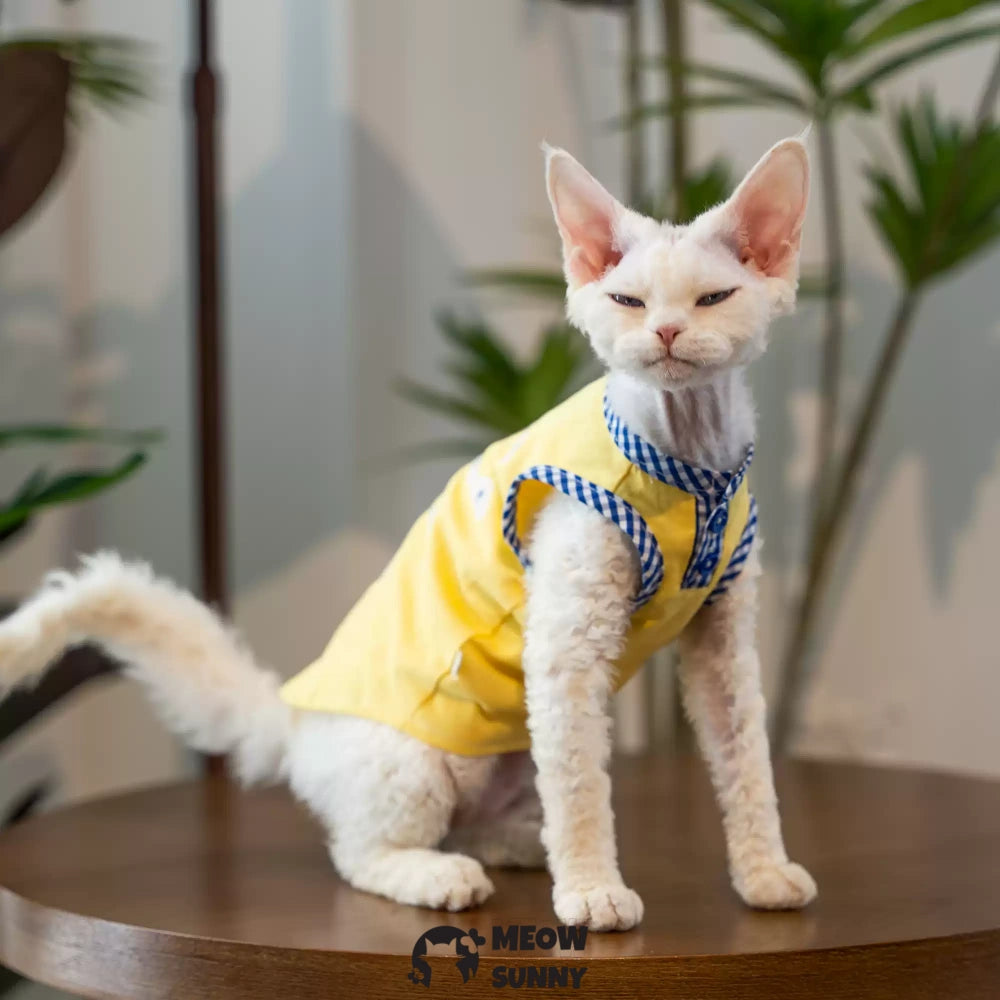 Sphynx Hairless Cat Summer Cotton Yellow T-Shirts Cat Vest Pet Clothes