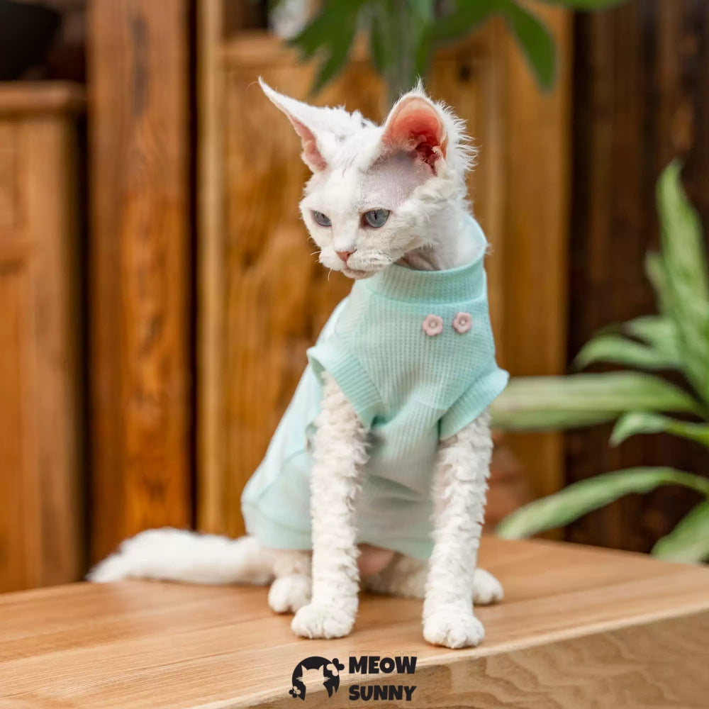 Sphynx Hairless Cat Summer Cotton cool quick-drying Blue T-Shirts