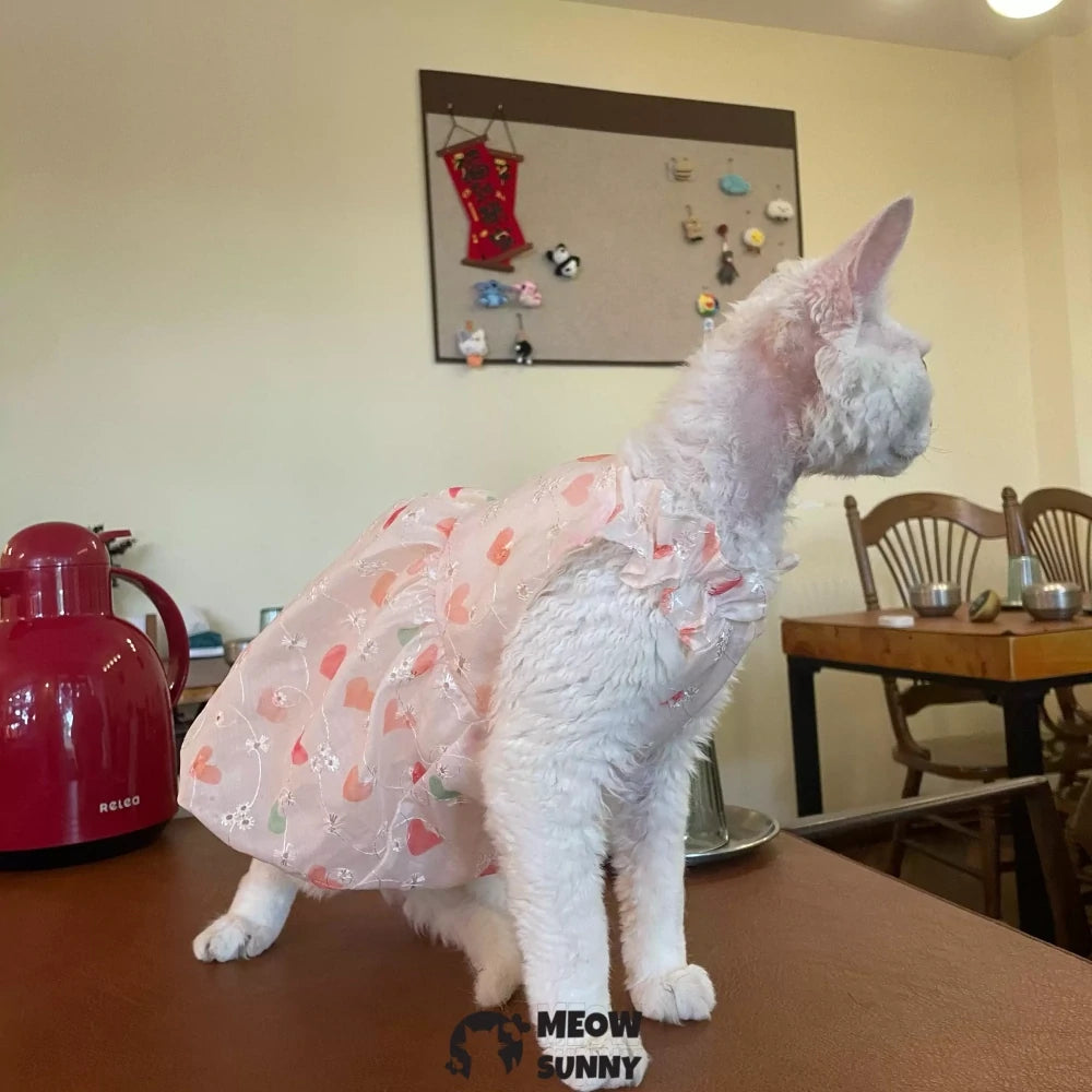 Sphynx Hairless Cat Summer Light and Cool Heart Pattern Dress