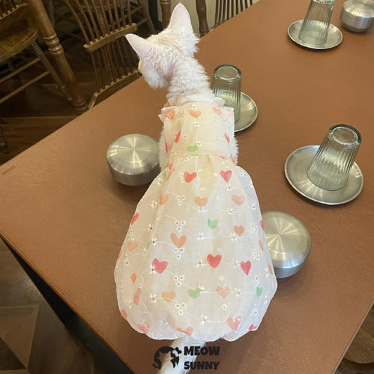 Sphynx Hairless Cat Summer Light and Cool Heart Pattern Dress